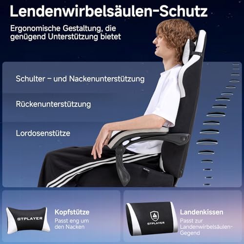 GTPLAYER Gaming Chair with Foot Rest & Pocket Spring Cushion, Ergonomic High Back Computer Desk Chair with Headrest & Lumbar Support for Back Pain Relief, Lividity