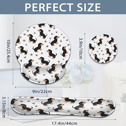 Wrist Rest Mouse Pad and Keyboard Support Set,Cute Dachshund Dog Paw 3 in 1 Ergonomic Memory Foam Mousepad with Non Slip Base, Gaming Mouse Pad for Office and Home