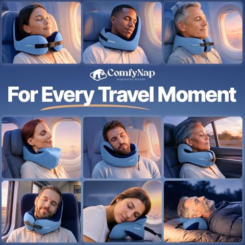 ComfyNap® Versatile Travel Neck Pillow for Airplane [Patented], 9 Positions in 3 Techniques, Plane Pillow with Pure Memory Foam, Travel Pillow with HeadRest Flight Sleep, Travel Essential - Zeus