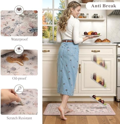 LEEVAN Anti Fatigue Kitchen Mats for Floor, Cushioned Kitchen Mat Set 2PCS