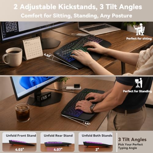 Wired Ergonomic Split Keyboard with RGB Backlight & Numpad, Black