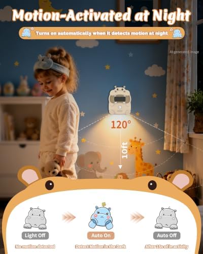 Motion Sensor Night Light for Kids: Cute Hippo Solar Nightlight - No Charge