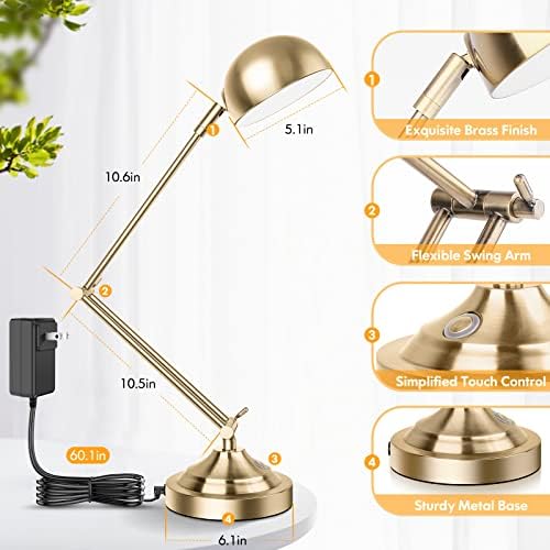 TOBUSA Architect Gold Desk Lamp, Adjustable Touch Control Vintage Desk Lamp