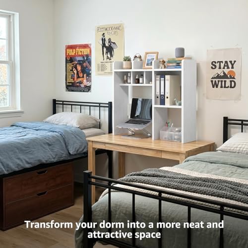 NUTIKAS Desk Hutch White Desktop Bookshelf Shelf - 30 Inch Computer Desk Organizer for Dorm Room, Wood Storage Rack for Home Office Desktop Display Shelves, Small Bookcase for Top of Desk