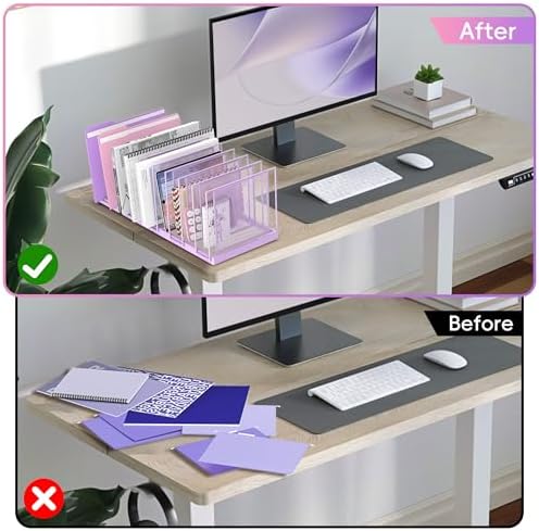 9-Section Desk File Organizer, Vertical File Holder, Mesh Desktop File Folder Metal File Organizer Stand for Office Home Classroom, Purple
