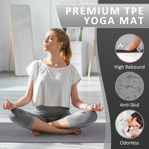 Fitvids All Purpose Thick High Density No Tear Exercise Yoga Mat with Strap & Lightweight Features for Indoor & Outdoor Use