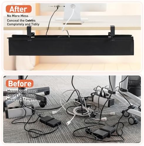 MAXECHO Under Desk Cable Management Tray 36" - Clamp on Wire and Cable Organizer for Storage and to Hide Cords - Ideal for Home Office - Premium Black Fabric Design