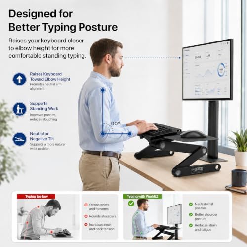 Uncaged Ergonomics WorkEZ Adjustable Keyboard Stand, Riser and Tray, Black