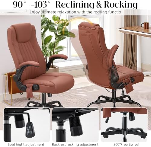 Office Chair, Ergonomic Executive Desk Chair Inflatable Lumbar Support High Back Computer Desk Chair Thick Cushion, Flip-Up Arms and Ergonomic Back Comfy Executive Office Chair for Home Office Gaming