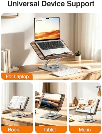 Tounee Adjustable Book Stand with 360° Swivel Base,Bright Silver