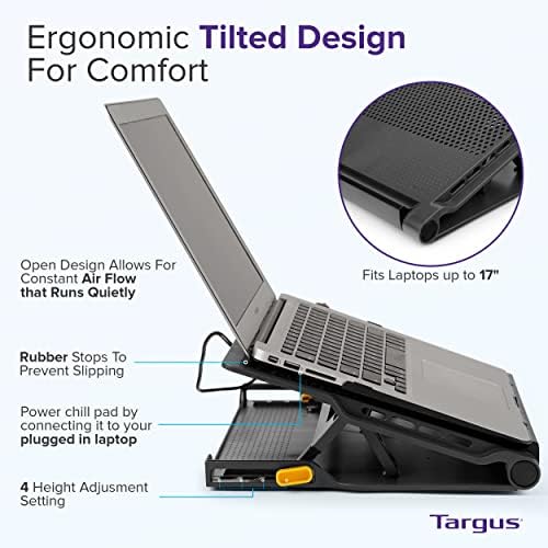 Targus Laptop Cooling Pad for Laptops up to 17-inches, Dual High-Speed Fans Chill Mat + 4-Port USB Hub Laptop Fan Cooling Pad for Work, USB Stand Cooling Pad for Gaming Laptop Cooling Fan (AWE81US)