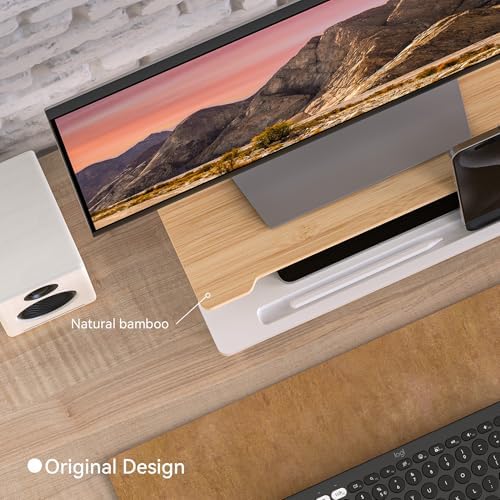 16.5” Bamboo Monitor Stand with Phone & Tablet Holder Desk Shelf
