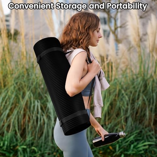 Fitvids 1/2-inch Thick High Density Exercise Yoga Mat with Carrying Strap