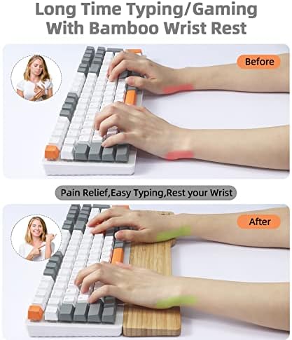 MANBASNAKE Ergonomic Bamboo Wrist Rest for Mechanical Keyboard, White, Minimalist Style, Hard Wrist Rest for Easy Typing and Pain Relief, Anti-Slip Keyboard Rest for Laptop/PC Gaming/Mac (98-Key)