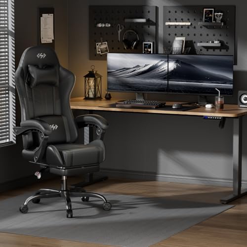 HLDIRECT High Back Gaming Chair, USB Massage Lumbar Support, Black