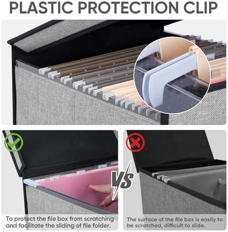 BALEINE File Organizer Box with Lid, Collapsible Hanging File Storage Box