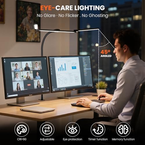 LED Desk Lamp for Office Home, 3 Light Bar Adjustable Desk Light with Clamp