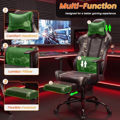 BestOffice Massage Gaming Chair with Footrest, Office Desk Chair, Camo