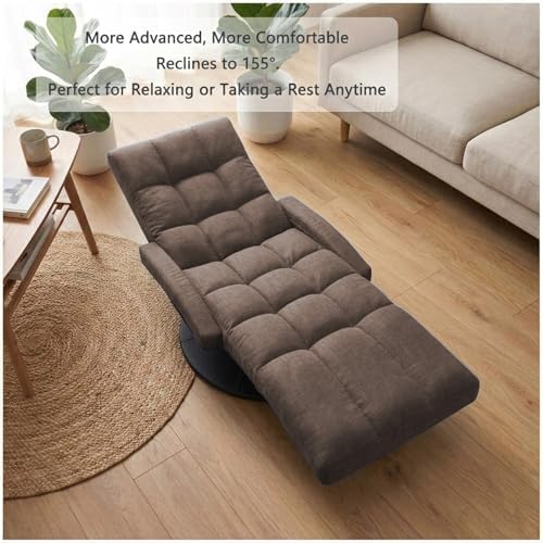 360° Swivel Floor Gaming Chair with Adjustable Footrest, 14-Position Folding Floor Lounger Sofa with Armrests, Reclining Floor Chair for Adults, Reading, Gaming & Relaxing (Brown-1)