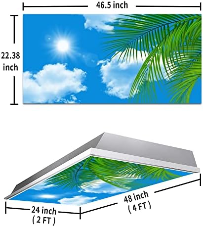 Fluorescent Light Cover Decorative Ceiling Light Filters,Tree Leaves Sky Clouds Pattern,for Classroom Office Hospitals Home Ceiling Decorative,2ft x 4ft,Green