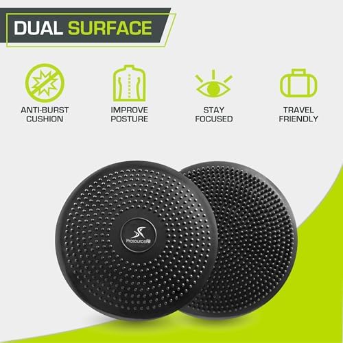 ProsourceFit Core Balance Disc, Inflatable Wobble Cushion with Hand Pump, Dual-Textured Non-Slip Surface for Core, Balance, and Stability Training, 14-inch