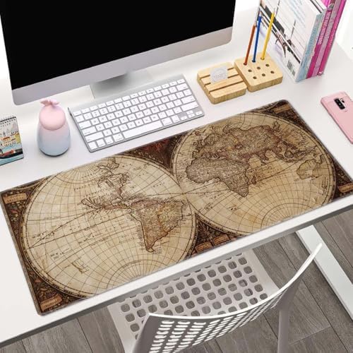 Large Gaming Mouse Pad with Stitched Edges, Desk Mat Extended Keyboard Pad, Non-Slip Rubber Base Desk Pad for Laptop, Office, Home, 31.5X11.8 inch Vintage World Map