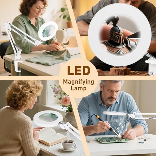 KIRKAS Magnifying Glass with Light and Stand, 12X 20in Clamp
