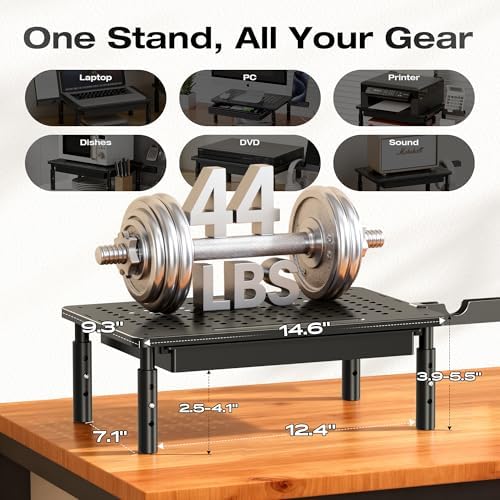 Computer Monitor Stand Riser with Storage, 3 Height Adjustable Laptop Desktop Monitor Stand with Drawer, Metal Short Printer Table, Stand Riser for Desk, Office Desk Organizers and Accessories, 1 Pack