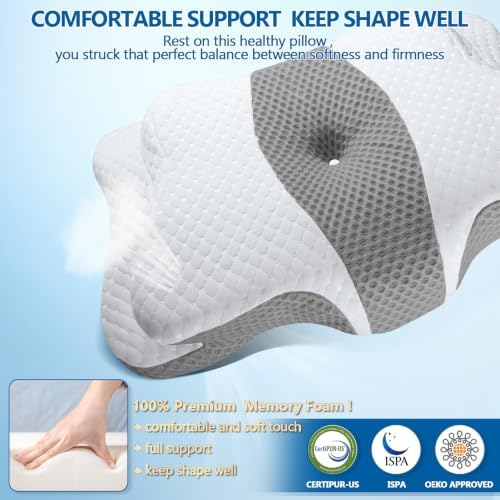 CHxxy Memory Foam Pillows, Cervical Pillow for Neck & Shoulder Pain Relief