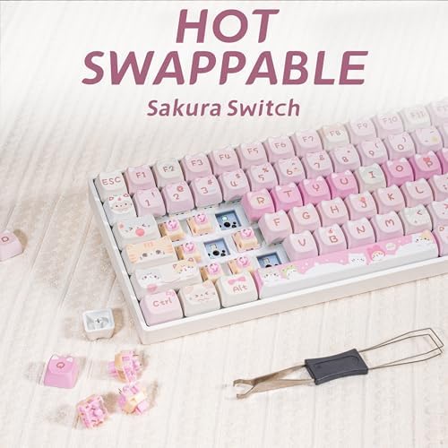 ZORNHER ZH100 Wireless Cat Mechanical Keyboard,98% Pink Cute Creamy Keyboard with Number Pad,Full Size Hot-Swappable Kitty Gaming Keyboard,Meow Meow Squad Keycaps,Clicky Blue Switches,RGB Backlit