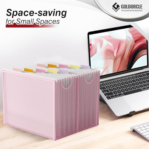 Letter-Size Hanging File Organizer (Pink, with 5 Grey Folders)