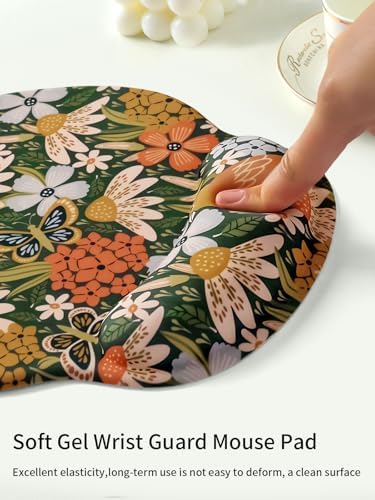 Seorsok Cute Flower & Bird Mouse Pad with Gel Wrist Support Mouse Pad,Ergonomic Aesthetic,Comfort Mousepad for Office Work Computer,Pain Relief Mousepad with Non-Slip Silicone Base,Blooming Floral