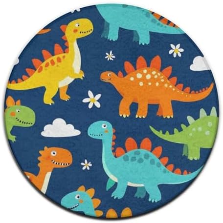 Large Home Decor Mat, Soft Round Yoga Carpet, Non Slip Machine Washable Kitchen Office Circle Rug Dinosaur