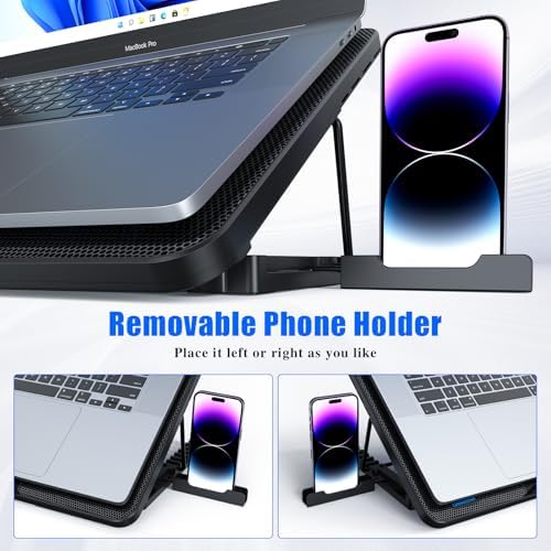 LIANGSTAR Laptop Cooling Pad, Laptop Cooler with 8 Quiet Fans for 12-17 Inch Gaming Laptop Fan Cooling Pad Stable Stand 7 Height & Wind Speed Adjustable, 2 USB Port & Phone Holder