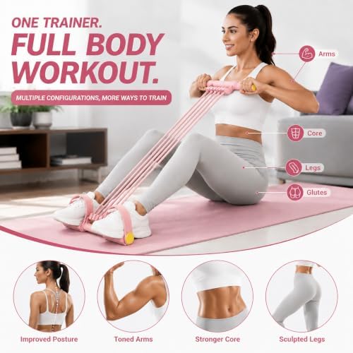 10-Tube Pedal Resistance Band, Modular Resistance Trainer with Handles