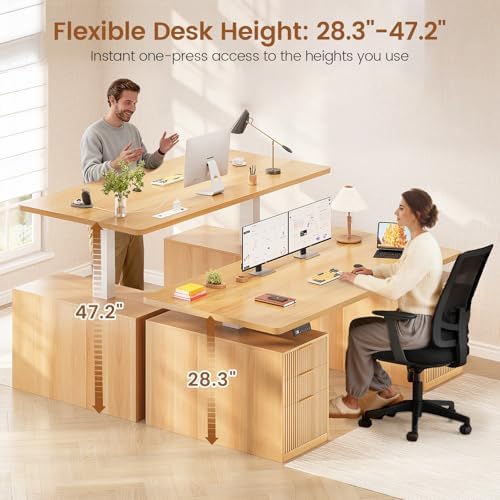 SEDETA Electric Standing Desk with 6 Drawers, 55" Adjustable Stand up Desk with Storage, Fluted Computer Desks with Power Outlets for Home Office, Oak