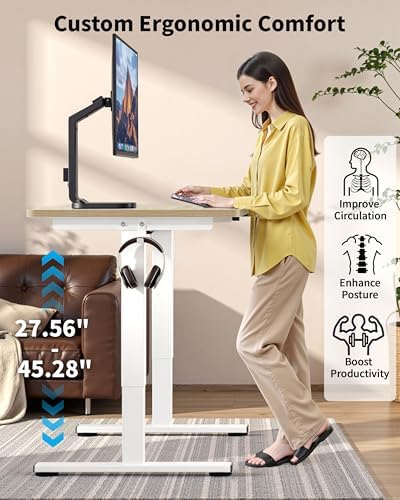Okin Small Electric Standing Desk, 36" x 24" Whole Piece Height Adjustable Desk, Oak Sit to Stand Computer Workstation for Home Office