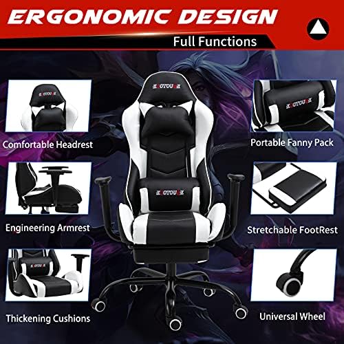 White Ergonomic High Back Massage Gaming Chair with Footrest