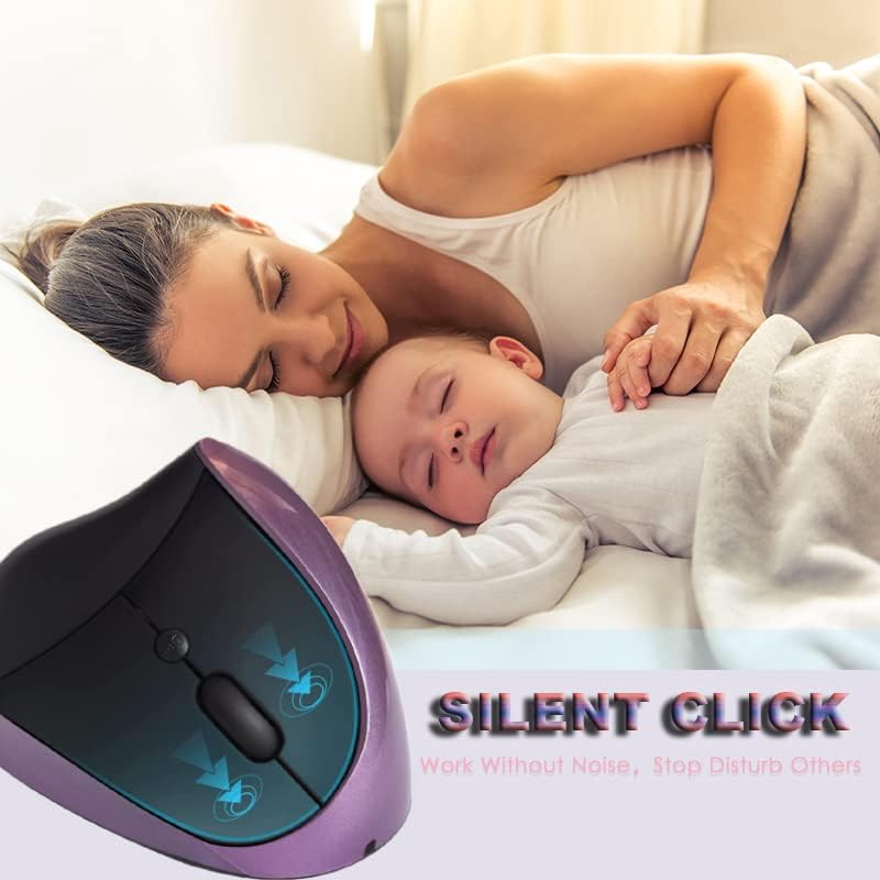 Ergonomic Mouse,Rechargeable Small Vertical Mouse with 6 Buttons Adjustable 800/1200/1600 DPI Purple Wireless Mouse for Laptop, Desktop, PC, MacBook