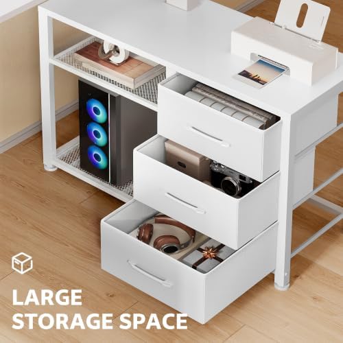 47 Inch L Shaped Desk with 3 Drawers Electric Standing Desks White