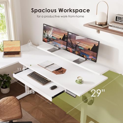 OffiGo 63 Inch Reversible L Shaped Electric Standing Desk, White