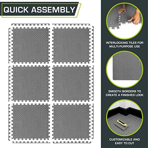 ProsourceFit Exercise Puzzle Mat ½-inch, EVA Interlocking Foam Floor Tiles for Home Gym, Workout Equipment, Kids Play Areas, Grey, 24 SQ FT - 6 Tiles