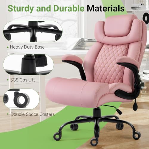 Office Chair, Big and Tall Executive Chair with Air-Lumbar Support, Breathable Desk Computer Chair with Adjustable Flip-up Armrests, Wide Cushion Seat Swivel Home Office Chair