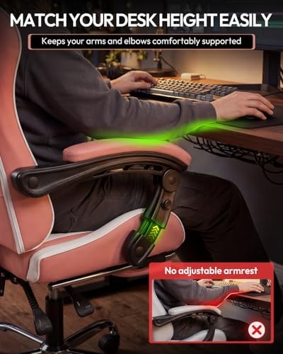 Dowinx Ergonomic Pink Gaming Chair with Footrest & Massage Lumbar, 2D-Linkage Armrests for Cute Aesthetic Esports Chair for Girls, Office, Home and Long Gaming Sessions, Pink