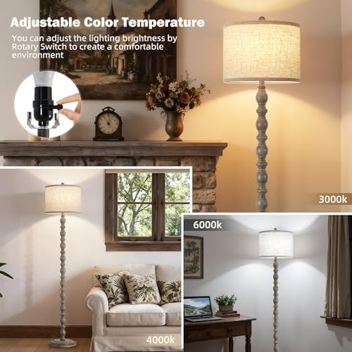 Luvkczc Farmhouse Floor Lamps for Living Room, Standing Lamp with Bulb