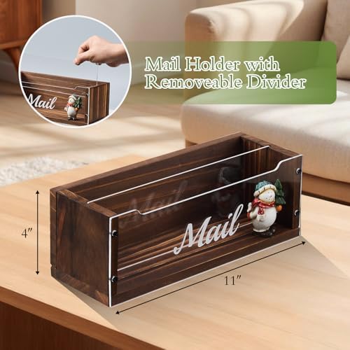 Solid Wood Letter Holder with 2 Slots Clear Acrylic Dividers