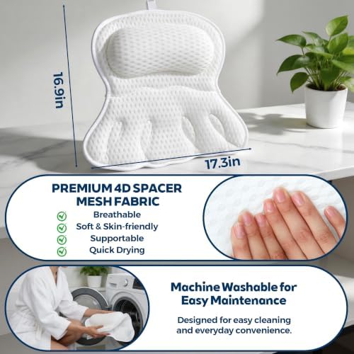 Bath Pillow for Tub,Bathtub Pillow for Head,Neck,Shoulder and Back Support,Soft Bath Tub Pillow for Bathtub,Hot Tub and Spa,White