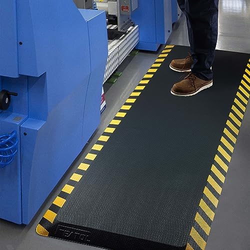 FEATOL Anti Fatigue Mat Industrial, Ergonomic Standing Floor Mat for Work for Stand, Safety Support for Leg & Back Pain(Yellow Border, 24" x 36", 2PC)