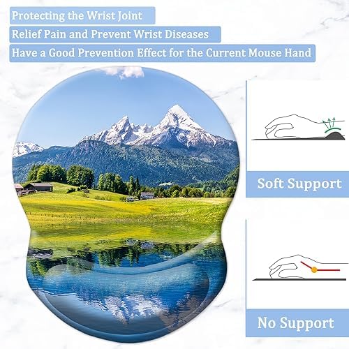 Ergonomic Mouse Pad with Support - Comfortable Wrist Rest, Non-Slip PU Base for Home Office, Studying, Gaming (Natural Landscape)