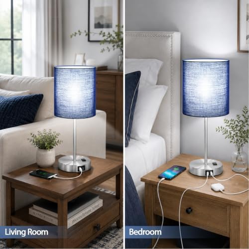 Set of 2 Touch Control Table Lamps with 2 USB & AC Outlet, 3-Way Dimmable Bedside Nightstand Lamps for Bedroom Living Room Nursery, 800 Lumens 5000K Daylight Bulbs Included